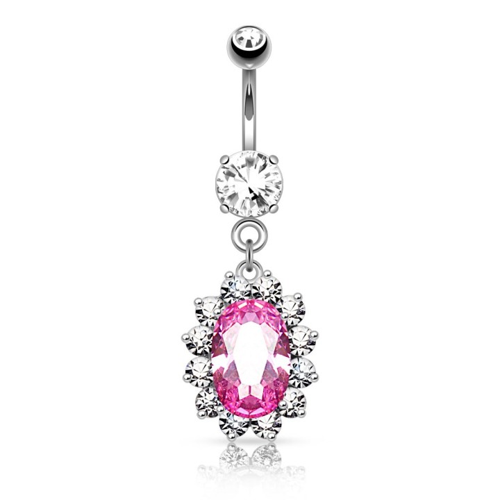 Piercing nombril pierre rose ovale