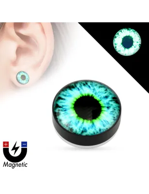 Faux piercing plug magnétique glow in the dark oeil bleu