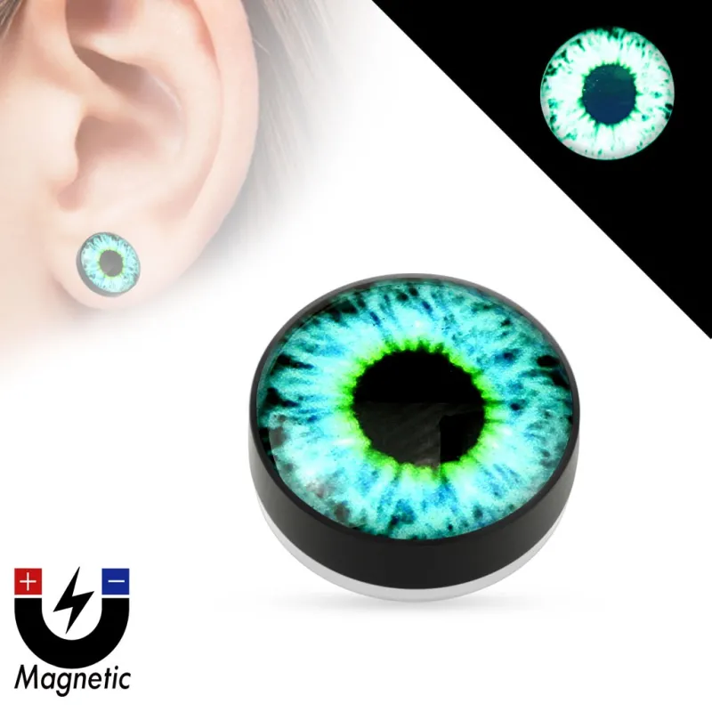 Faux piercing plug magnétique glow in the dark oeil bleu