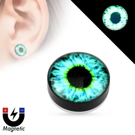Faux piercing plug magnétique glow in the dark oeil bleu