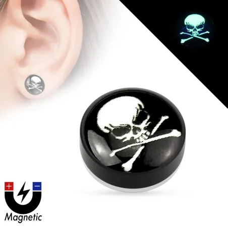 Faux piercing plug magnétique glow in the dark crâne