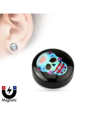 Faux piercing plug magnétique sugar skull