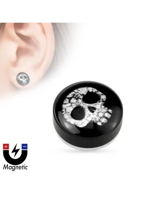 Faux piercing plug magnétique crâne floral