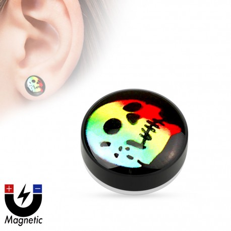Faux piercing plug magnétique crâne rainbow