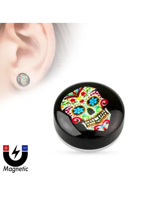 Faux piercing plug magnétique sugar skull bleu
