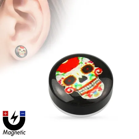 Faux piercing plug magnétique sugar skull rouge