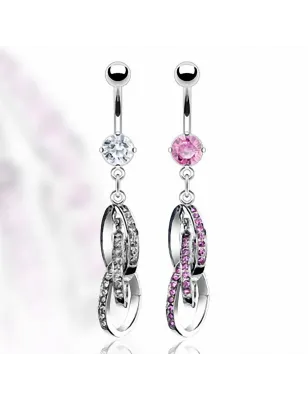 Piercing nombril triple loop strass rose