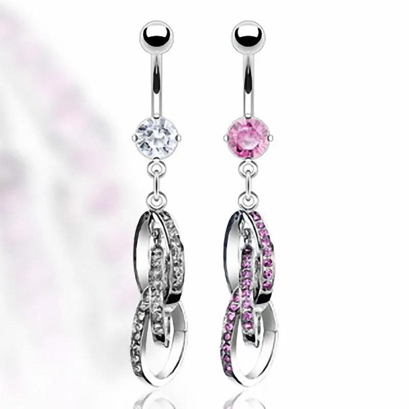 Piercing nombril triple loop strass rose