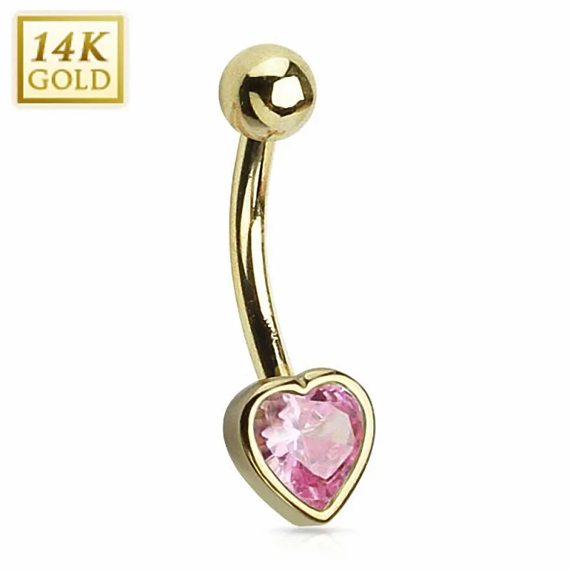Piercing nombril Or 14 carats Coeur Rose