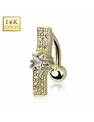 Piercing nombril inversé Or 14 carats barre étoile