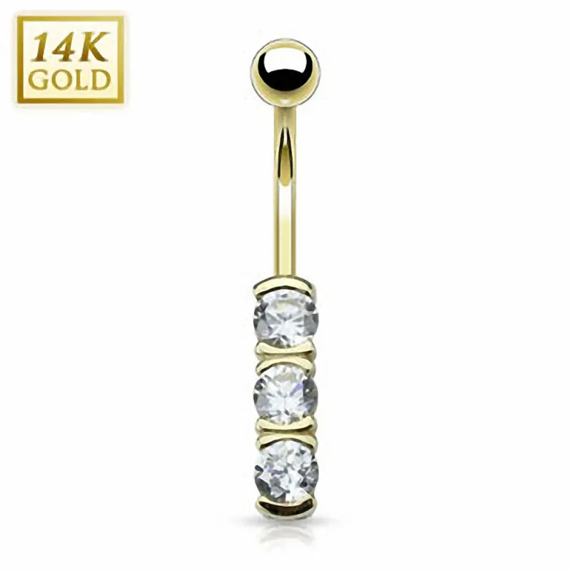 Piercing nombril Or 14 carats triple gemmes