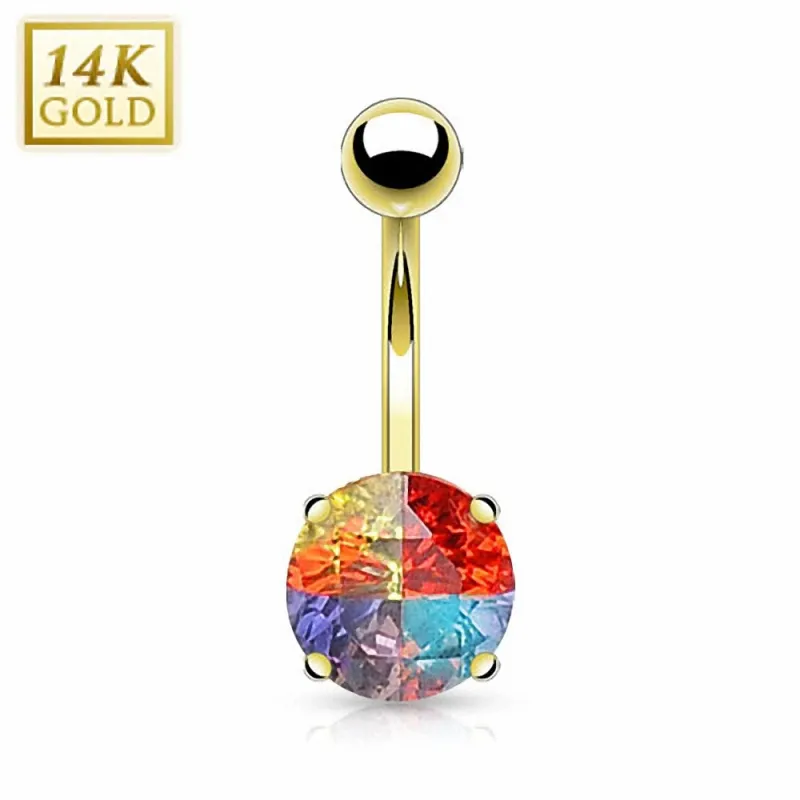 Piercing nombril Or 14 carats Gemme Rond Multicolore