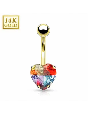Piercing nombril Or 14 carats Gemme Coeur Multicolore