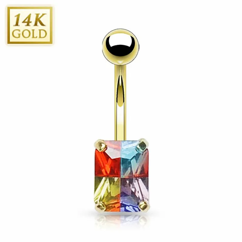Piercing nombril Or 14 carats Gemme Rectangulaire Multicolore