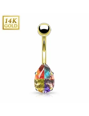 Piercing nombril Or 14 carats Gemme Larme Multicolore