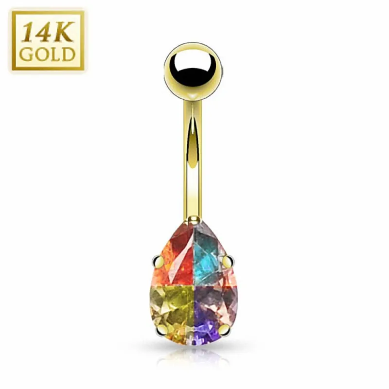 Piercing nombril Or 14 carats Gemme Larme Multicolore