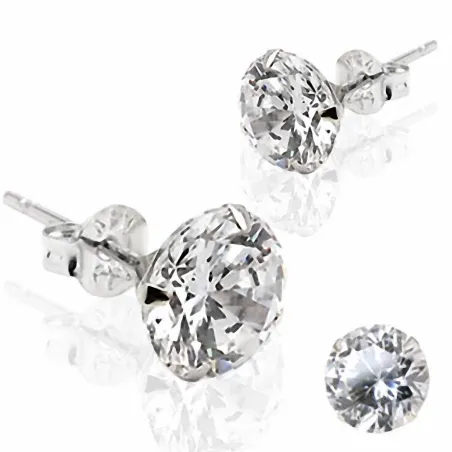 Paire Boucles d'oreille Clous Pierre Ronde Or Blanc 14K