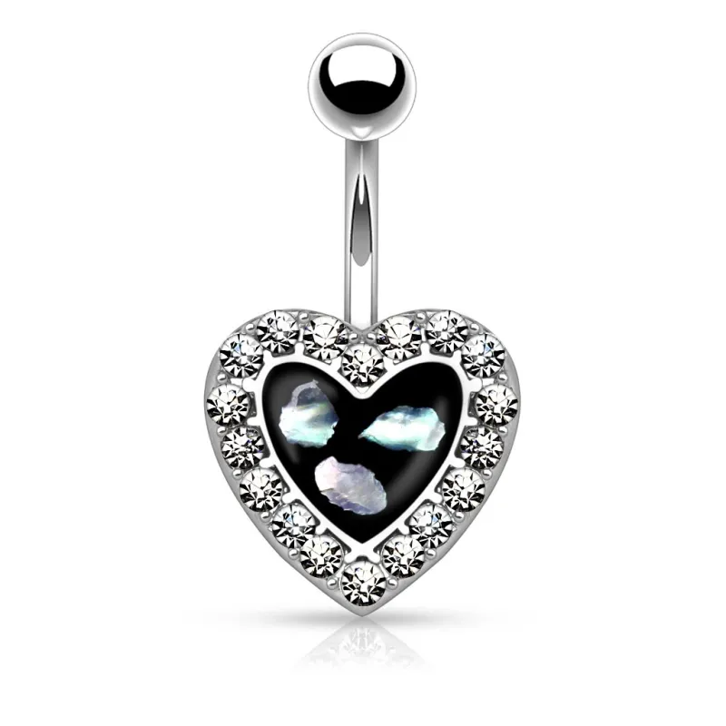 Piercing nombril coeur pavé nacre