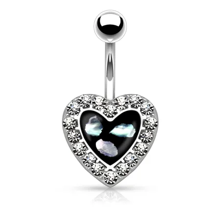 Piercing nombril coeur pavé nacre