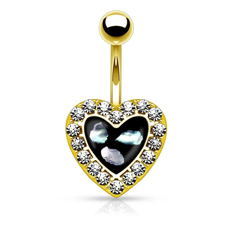 Piercing nombril plaqué or coeur pavé nacre