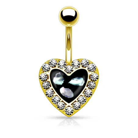 Piercing nombril plaqué or coeur pavé nacre