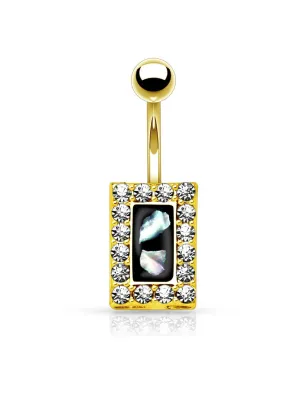 Piercing nombril plaqué or rectangle pavé nacre