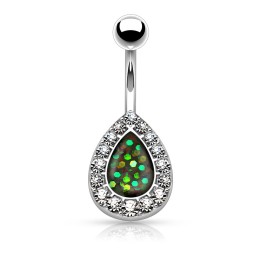 Piercing nombril larme opale paillettée