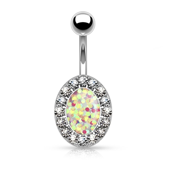 Piercing nombril ovale opale paillettée