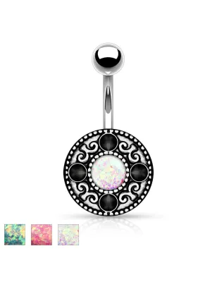 Piercing nombril tribal opale paillettée