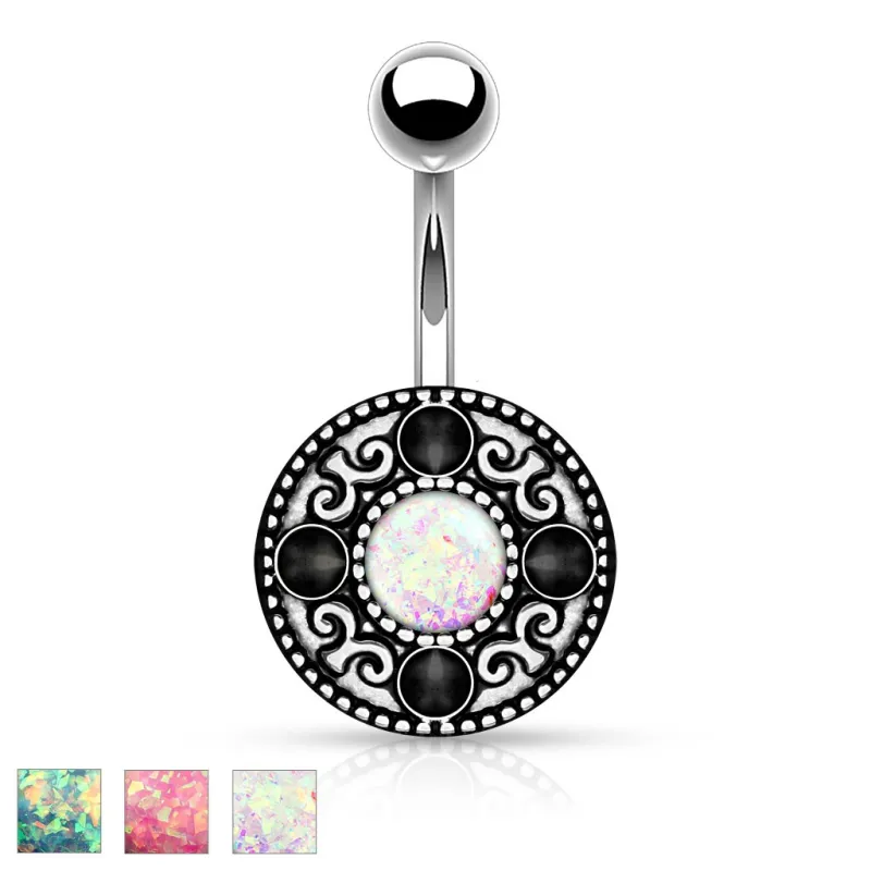 Piercing nombril tribal opale paillettée