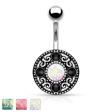 Piercing nombril tribal opale paillettée