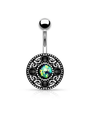 Piercing nombril tribal opale paillettée