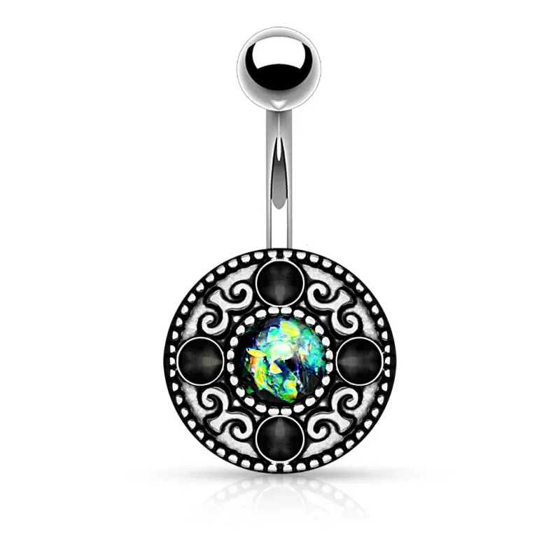 Piercing nombril tribal opale paillettée