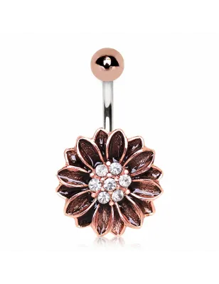 Piercing nombril plaqué or rose fleur