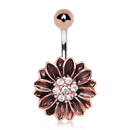 Piercing nombril plaqué or rose fleur