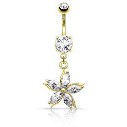 Piercing nombril plaqué or pendentif fleur pétales