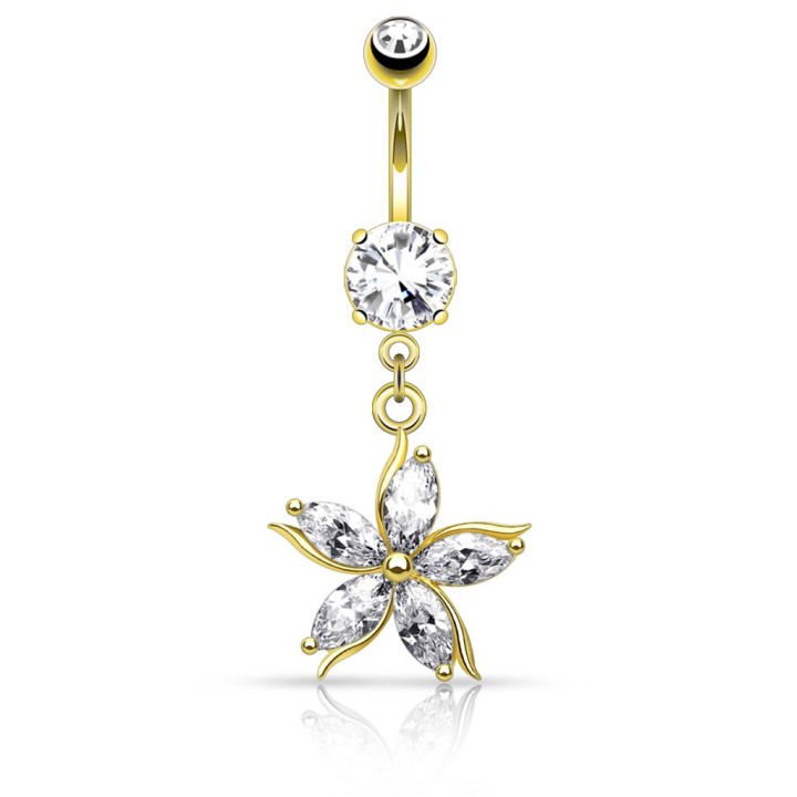 Piercing nombril plaqué or pendentif fleur pétales