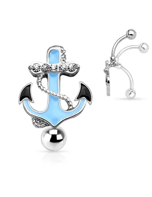 Piercing nombril inversé ancre marine