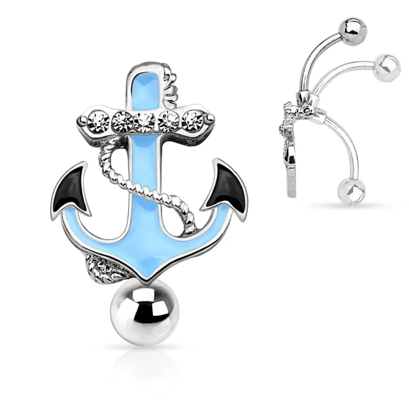 Piercing nombril inversé ancre marine