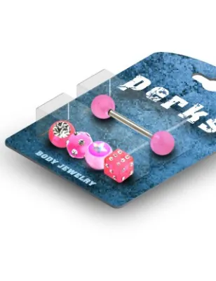 Pack Piercing Langue Gem et Etoile Acrylique Rose - Bijou Piercing Langue