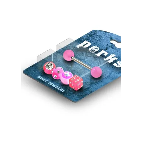Pack Piercing Langue Gem et Etoile Acrylique Rose - Bijou Piercing Langue