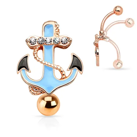 Piercing nombril inversé ancre marine or rose