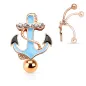 Piercing nombril inversé ancre marine or rose