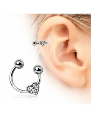 Piercing oreille fer à cheval coeur