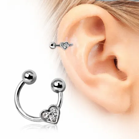 Piercing oreille fer à cheval coeur