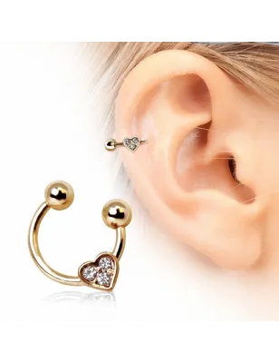 Piercing oreille fer à cheval coeur plaqué or
