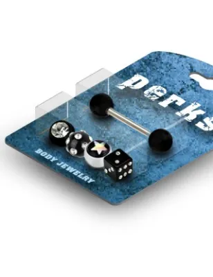 Pack Piercing Langue Gem et Etoile Acrylique Noir - Bijou Piercing Langue