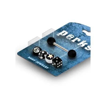 Pack Piercing Langue Gem et Etoile Acrylique Noir - Bijou Piercing Langue
