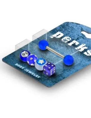 Pack Piercing Langue Gem et Etoile Acrylique Bleu - Bijou Piercing Langue