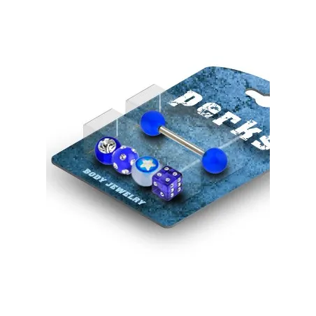 Pack Piercing Langue Gem et Etoile Acrylique Bleu - Bijou Piercing Langue